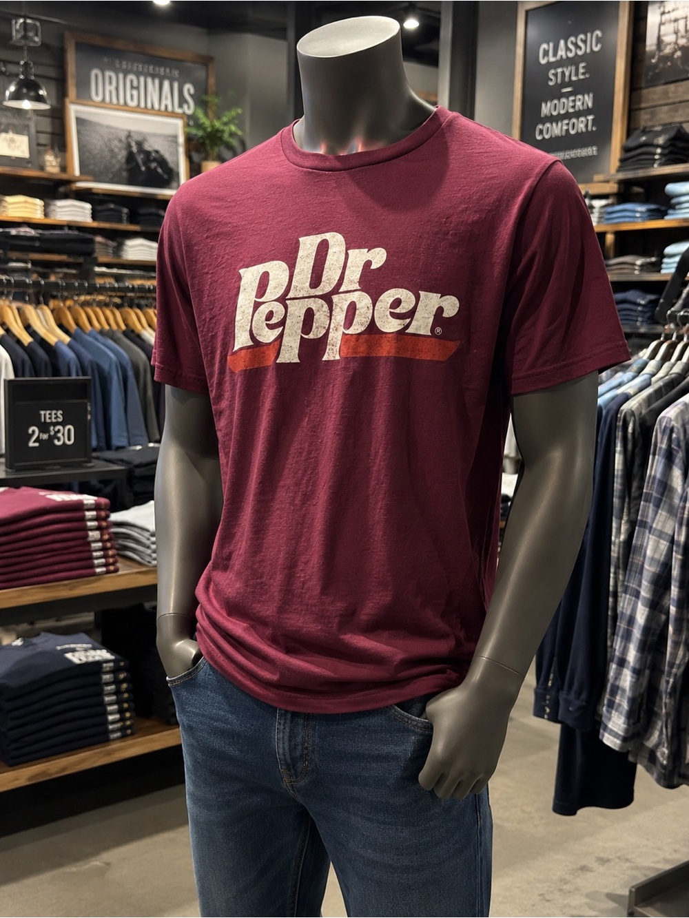 Dr Pepper Graphic Tee — Men's Maroon Short Sleeve Shirt